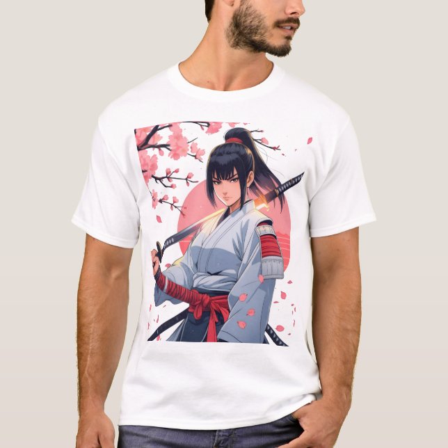 Fierce Anime Samurai Girl Katana |Japanischer Krie T-Shirt (Vorderseite)