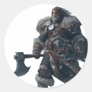 Fierce Barbarian Warrior mit antikem Ax Runder Aufkleber