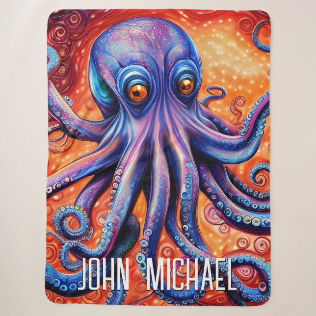 Fierce Blue Watercolor Octopus mit Individuelle Na Sherpadecke (Vorderseite)