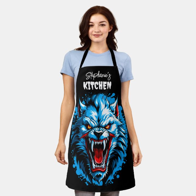 Fierce Blue Werewolf Schürze (Getragen)