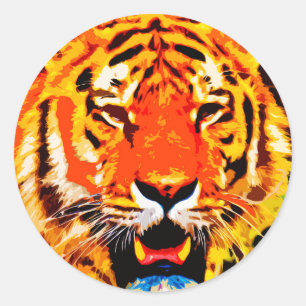 Fierce Bright Orange Siberian Tiger Runder Aufkleber