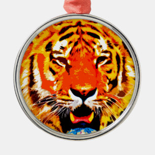 Fierce Bright Orange Siberian Tiger Silbernes Ornament