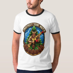 Fierce Cartoon Eichhörnchen verteidigen Pine Cones T-Shirt