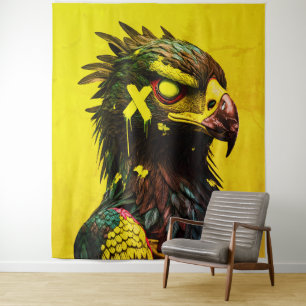 Fierce Cyber Eagle mit Neon Accents Contemporary Wandteppich