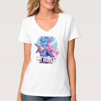 Fierce Cyberpunk Samurai Girl Anime Art - Dynamic T-Shirt