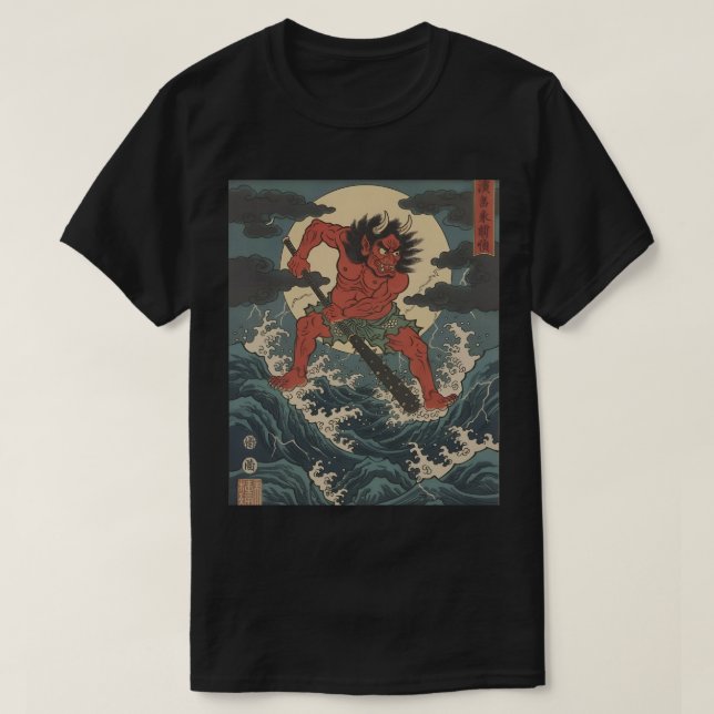 Fierce Demon Warrior - Japanischer Oni Club T-Shirt (Design vorne)