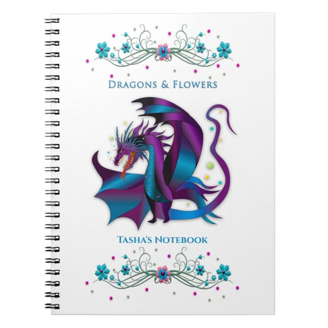 Fierce Dragon Blume Feminine Name einfügen Spirale Notizblock (Vorderseite)