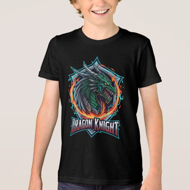 Fierce Dragon Knight Fantasy Gaming Armor Kids Tri-Blend Shirt (Vorderseite)
