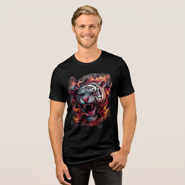 Fierce Flaming Tiger Art Print Tri-Blend Shirt (Vorderseite voll)
