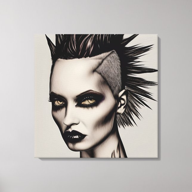 Fierce Frau in Mohawk und Piercings Gothic Punk Leinwanddruck (Vorderseite)