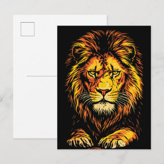Fierce Golden Mane Predator Stare Illustration Postkarte