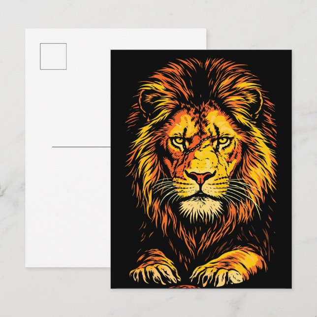 Fierce Golden Mane Predator Stare Illustration Postkarte (Vorne/Hinten)