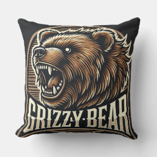 Fierce Grizzly Bear Illustration Kissen