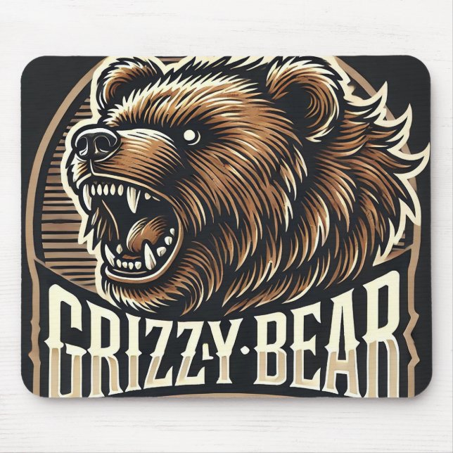 Fierce Grizzly Bear Illustration Mousepad (Vorne)