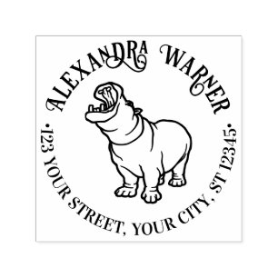 Fierce Hippopotamus #2 Line Art Name Return Addres Permastempel