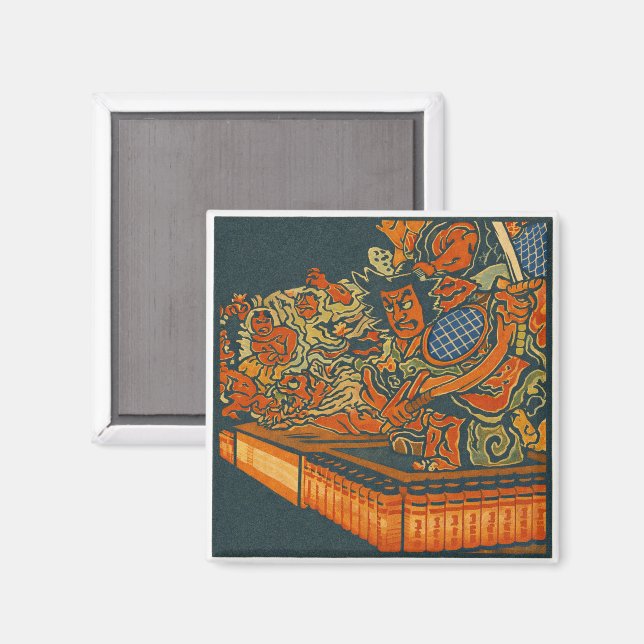 Fierce Kabuki Warriors – Japanese Woodblock Spirit Magnet (Vorderseite/Rückseite)