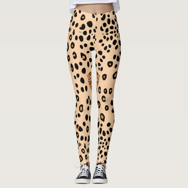 Fierce Leopard Face Print Leggings (Vorderseite)