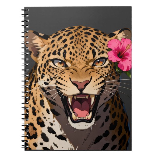 Fierce Leopard Pink Flower Notebook Notizblock (Vorderseite)