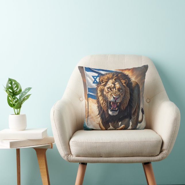 Fierce Lion mit israelischer Flagge Kissen (Stuhl )