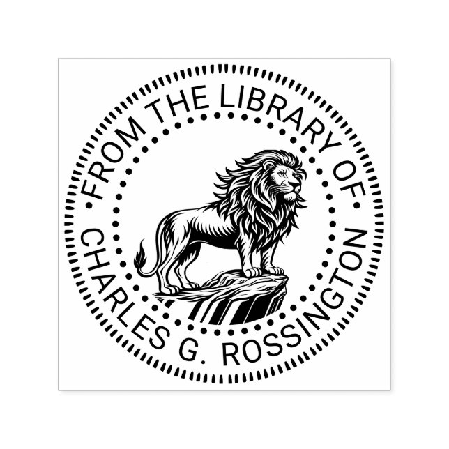 Fierce Lion über Cliff Ledge Library Book Name Permastempel (Design)