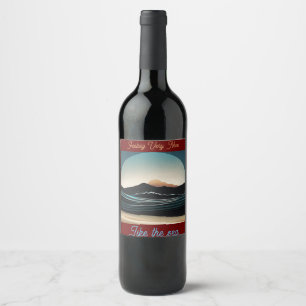 Fierce Minimalistisch Mont Beach Ocean Wave Logo Weinetikett