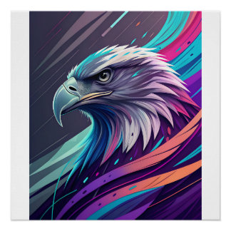 Fierce Neon Eagle — Stilisierter Kopf mit geometri Poster