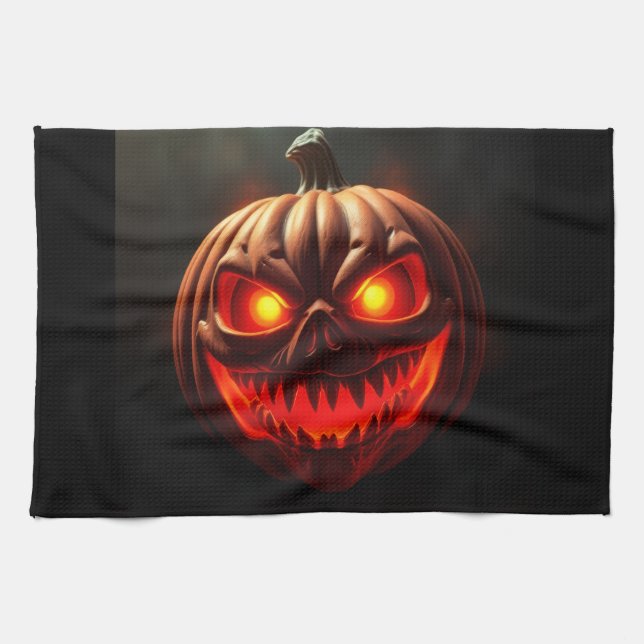Fierce Neon Pumpkin Halloween Kitchen Towel Geschirrtuch (Horizontal)