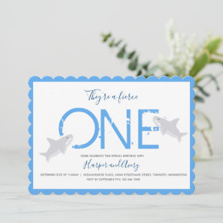 Fierce One Blue Twins Shark Animal zum ersten Gebu Einladung