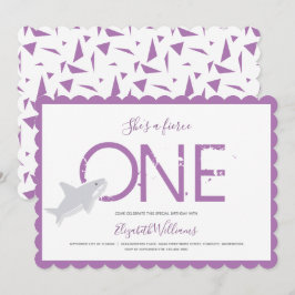 Fierce One Lila Shark Animal First Birthday Invi Einladung