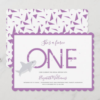 Fierce One Lila Shark Animal First Birthday Invi Einladung
