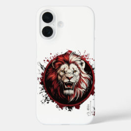 Fierce Red Maned Lion Head Tribal Grunge Style iPhone 16 Hülle