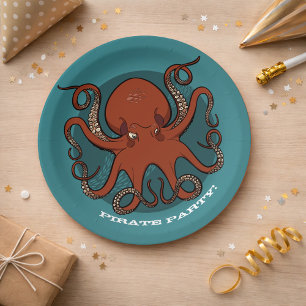 Fierce Red Octopus Tentacles Cartoon Pappteller