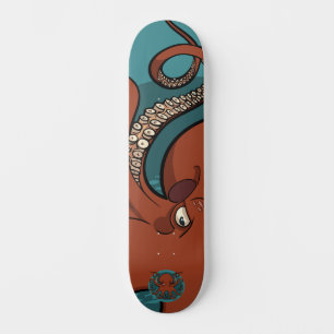 Fierce Red Tentacled Cartoon Octopus Skateboard