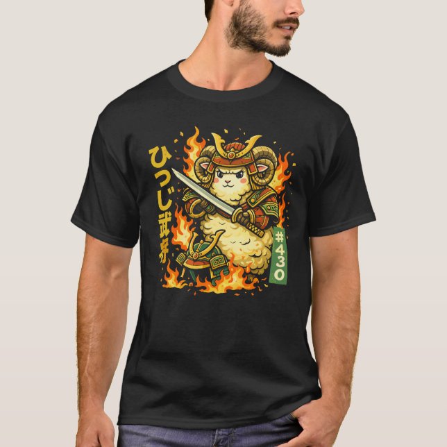 Fierce Samurai Ram Warrior Design T-Shirt (Vorderseite)
