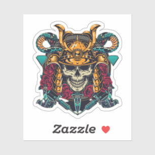 Fierce Samurai Skull Vintages Tattoo Art Aufkleber