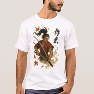 Fierce Samurai Warrior - Dual Katana Ink Art Desig T-Shirt