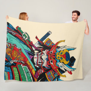 Fierce Samurai Warrior - farbenfrohe japanische Bu Fleecedecke