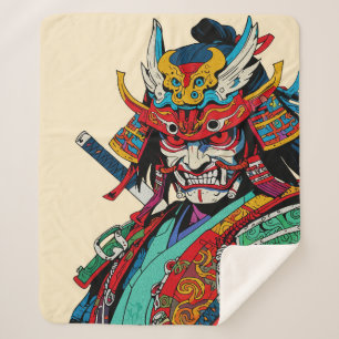 Fierce Samurai Warrior - farbenfrohe japanische Bu Sherpadecke