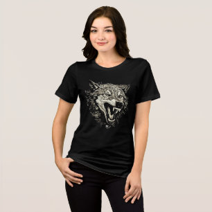 Fierce Snarling Wolf Head Illustration Tri-Blend Shirt