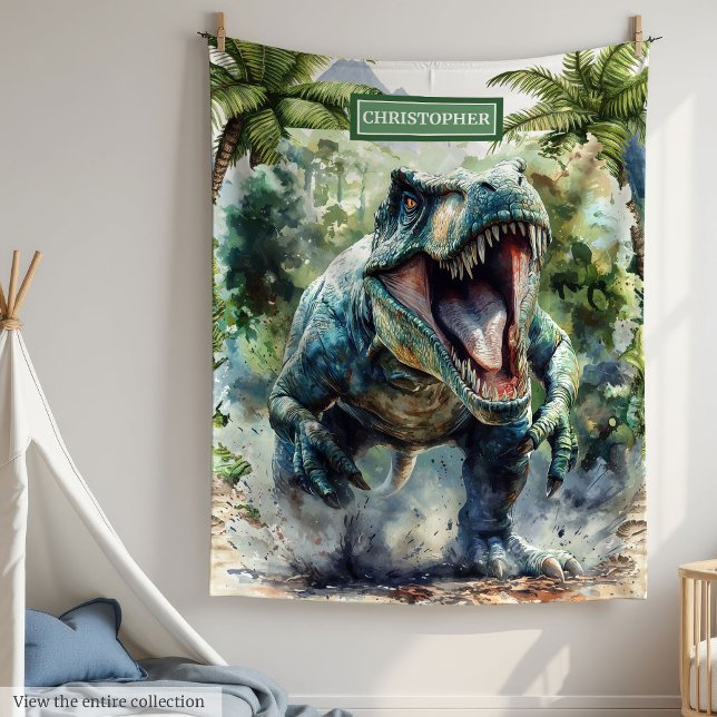 Fierce T-Rex Blanket Personalisierter Name für Jun Fleecedecke (Fierce T-Rex Blanket Personalized Name for Boys)