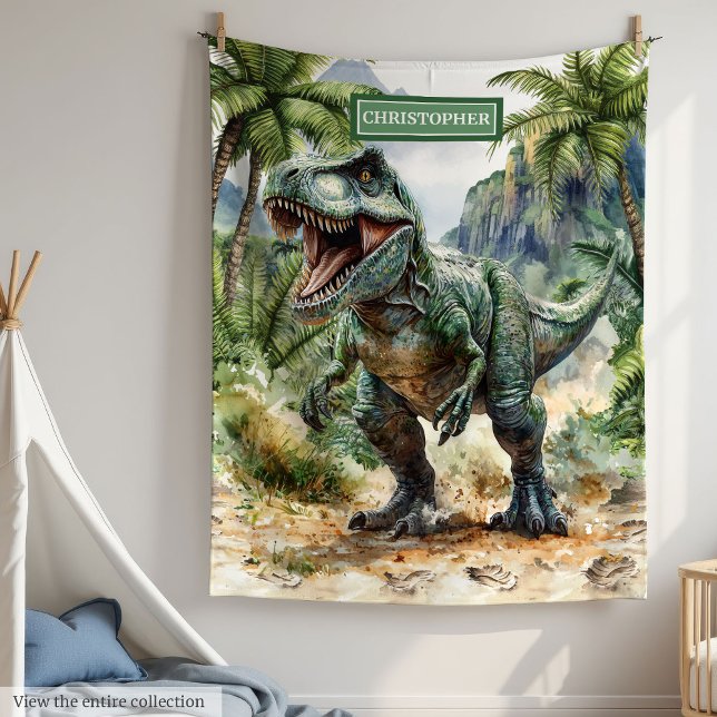 Fierce T-Rex Dinosaur Couverture Personnalisée Nom (Fierce T-Rex Dinosaur Blanket Custom Boy Name)