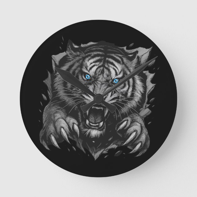 Fierce Tiger Durchbruch: Bold & Wild Runde Wanduhr (Vorderseite)