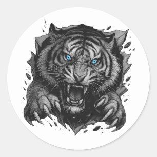 Fierce Tiger Durchbruch: Bold & Wild Runder Aufkleber