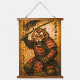 Fierce Tiger Samurai Warrior - Japanischer Tintens Wandteppich Mit Holzrahmen