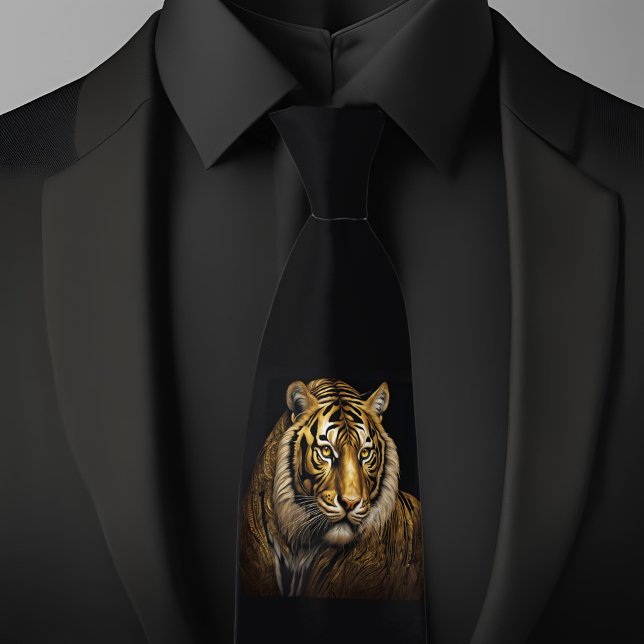 Fierce Tiger über Black Necktie Krawatte (Von Creator hochgeladen)