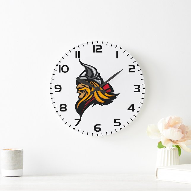 Fierce Viking Warrior Head Northelm und Bart Große Wanduhr (Von Creator hochgeladen)