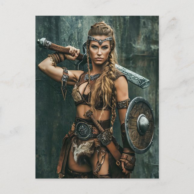 Fierce Viking Warrior Woman Postkarte (Vorderseite)