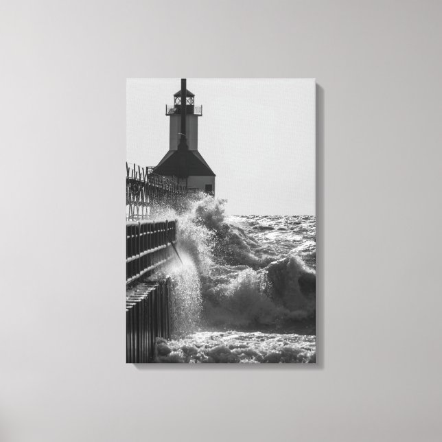 Fierce Waves bei St Joseph Grayscale Leinwanddruck (Vorderseite)