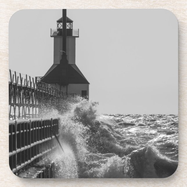 Fierce Waves bei St Joseph Grayscale Untersetzer (Vorderseite)