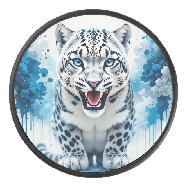 Fierce White Leopard Eishockey Puck (Vorderseite)